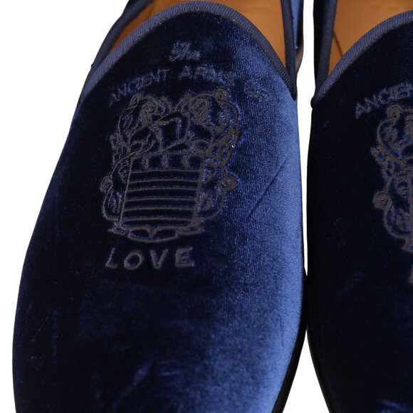 NEW Blu Scarpa Italy Men 19.5 Navy Blue Velvet Dress Shoe Slipper Formal Loafers - Picture 6 of 14